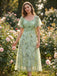 Robe Verte mousseline à manches papillon années 1930