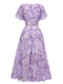 Robe bleu mousseline à manches papillon années 1930