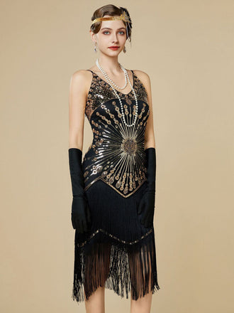 Robe Charleston à franges et sequins années 1920