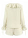2PCS Beige Volant à Lacets Cardigan & Short Set Années 1940 3