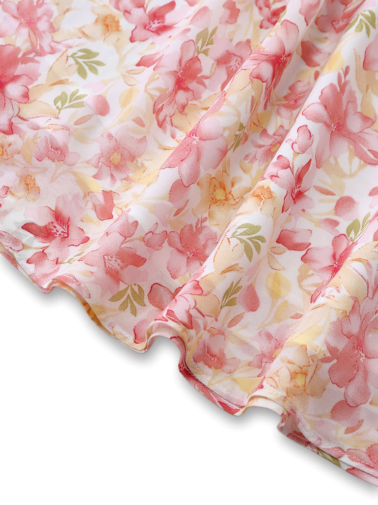 [Prévente] Rose Floral Décolleté Cœur Nœud Robe Années 1950 6