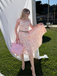 Robe rose floral décolleté cœur avec nœud années 50