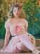 Robe Swing Manches Bouffantes Fleurs Bleu Années 1950