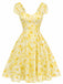 [Prévente] Robe Swing Manches Bouffantes Fleurs Jaune Années 1950