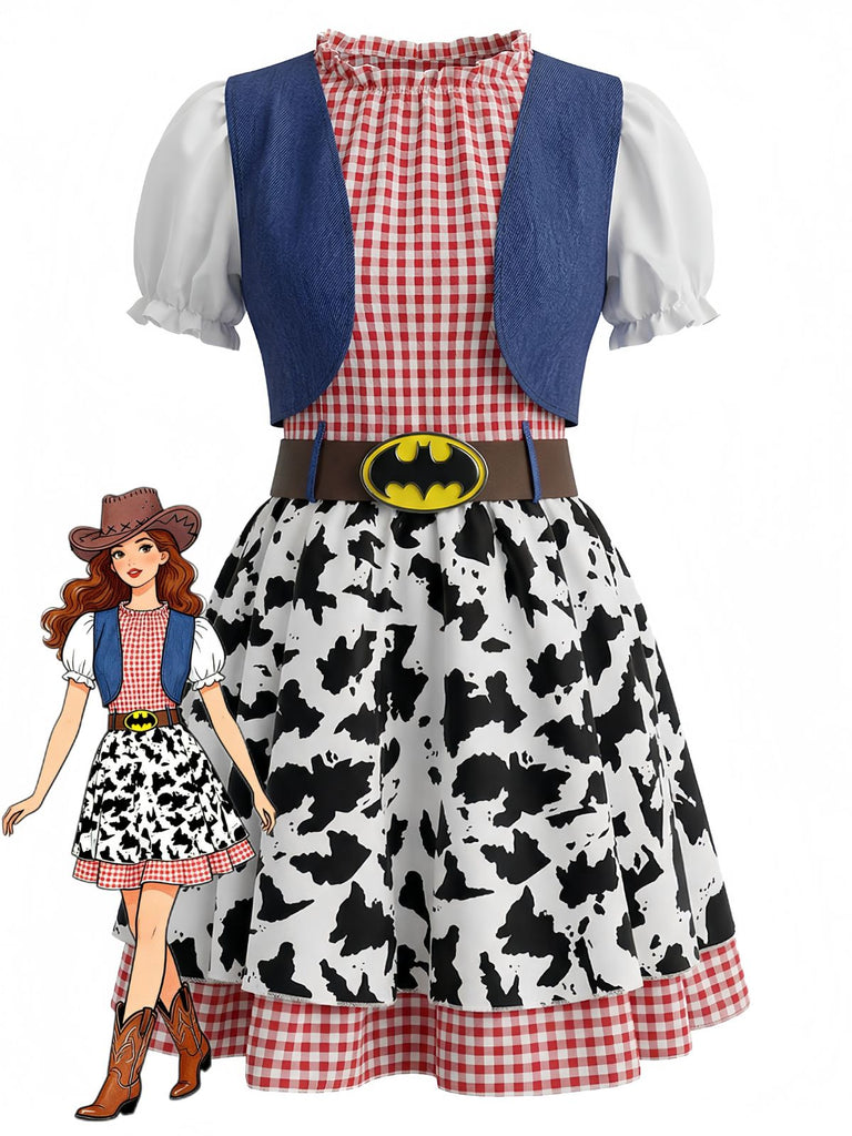 Robe Patchwork Carreaux Chauve-Souris Multicolore années 70