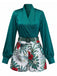 2PCS Haut Satin et Short Floral Vert années 50 2