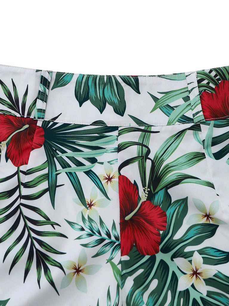 2PCS Haut Satin et Short Floral Vert années 50 6