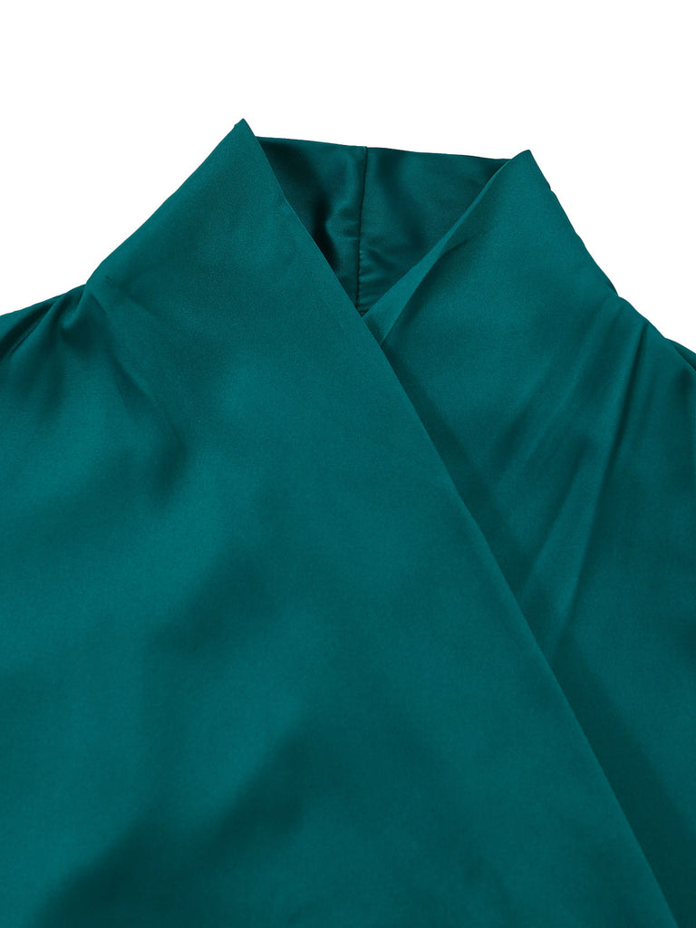 2PCS Haut Satin et Short Floral Vert années 50 4