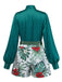2PCS Haut Satin et Short Floral Vert années 50 3