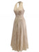 Abricot Linen Col V Sans Manches Ceinturé Robe Longue Années 1940 3