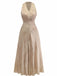 Abricot Linen Col V Sans Manches Ceinturé Robe Longue Années 1940 2