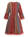 Multicolore Bohème Col V à Volants Étagés Sleeve Robe Années 1970 2