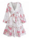Rose Floral Découpé Imprimé Col V Dentelle Robe Années 1960
