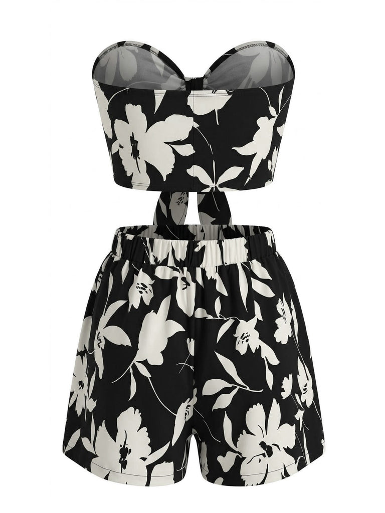 2 Pièces Tropical Floral Imprimé Bustier & Short Ensemble Années 1930 13