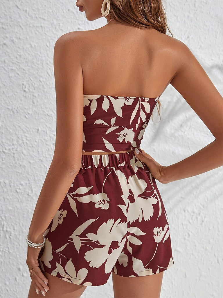 2 Pièces Tropical Floral Imprimé Bustier & Short Ensemble Années 1930 11