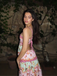 Robe longue fleurs volants rose foncé années 30