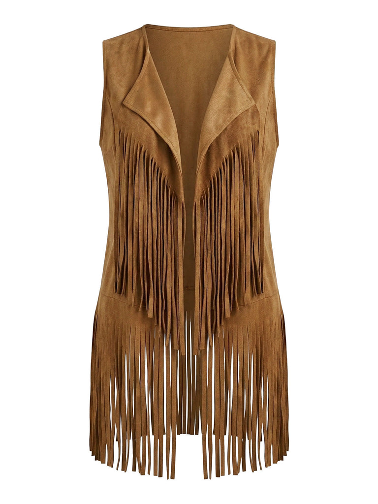 Faux Daim Pompon Disco Gilet Set Années 1970 3