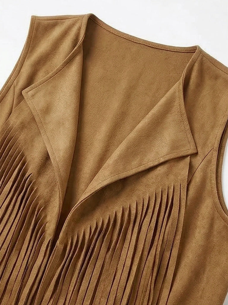 Faux Daim Pompon Disco Gilet Set Années 1970 5