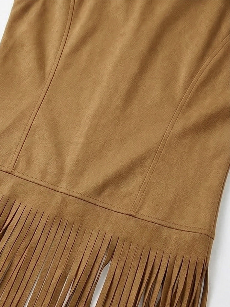 Faux Daim Pompon Disco Gilet Set Années 1970 6