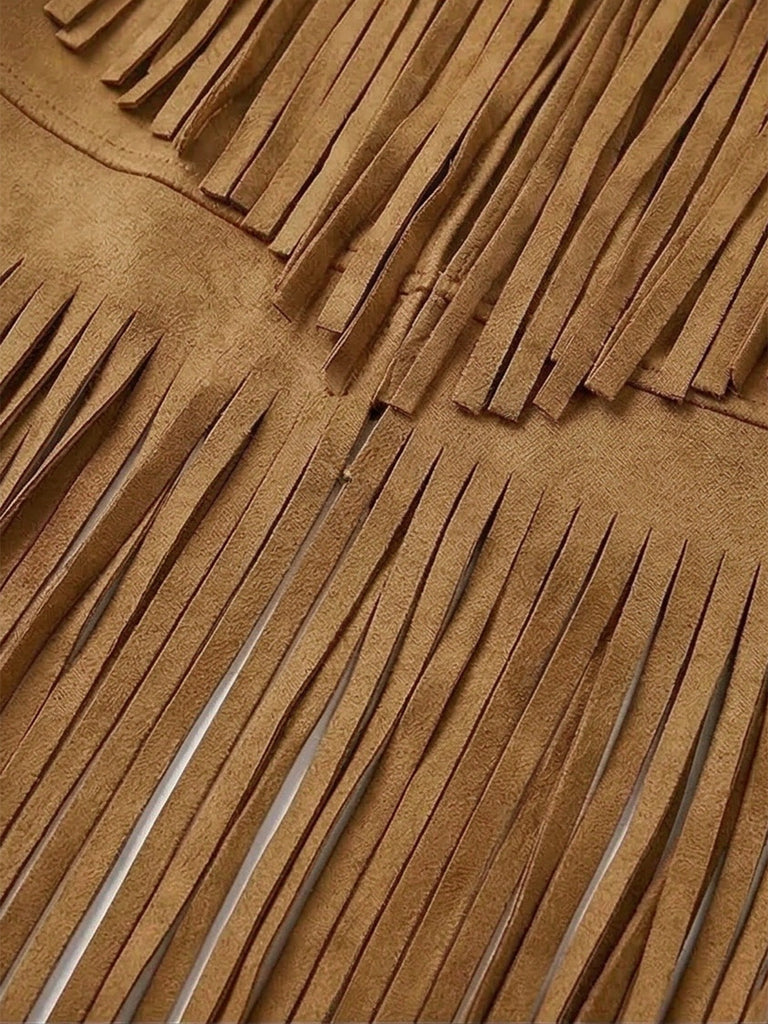 Faux Daim Pompon Disco Gilet Set Années 1970 7