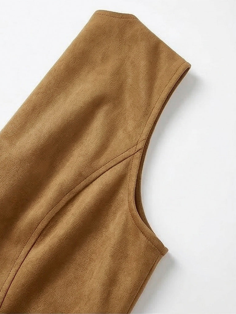 Faux Daim Pompon Disco Gilet Set Années 1970 8