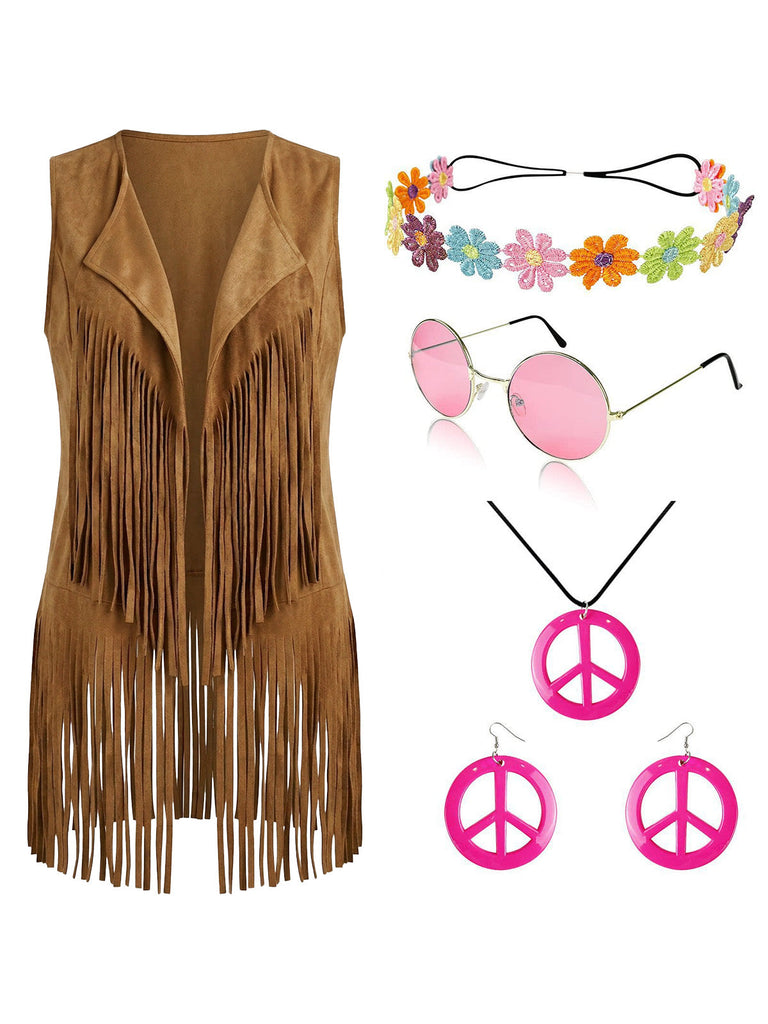 Faux Daim Pompon Disco Gilet Set Années 1970 2