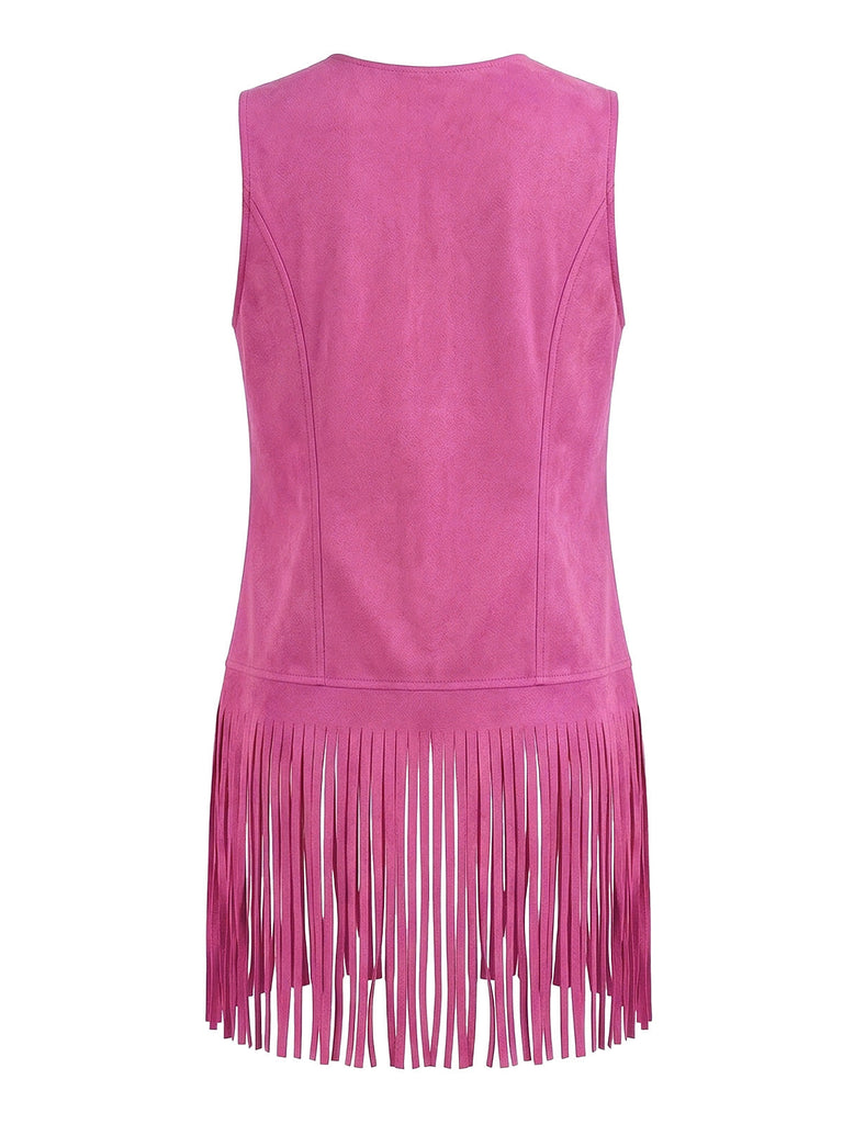 Faux Daim Pompon Disco Gilet Set Années 1970 12