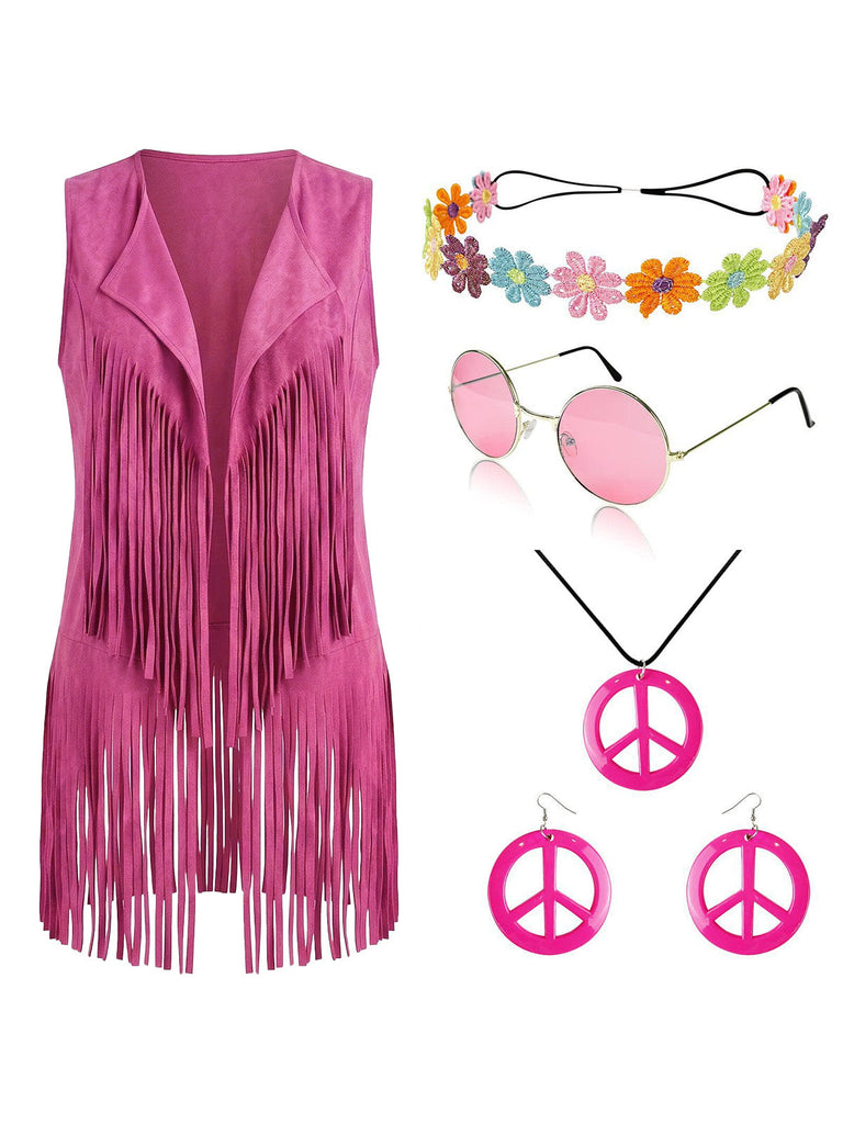 Faux Daim Pompon Disco Gilet Set Années 1970 10