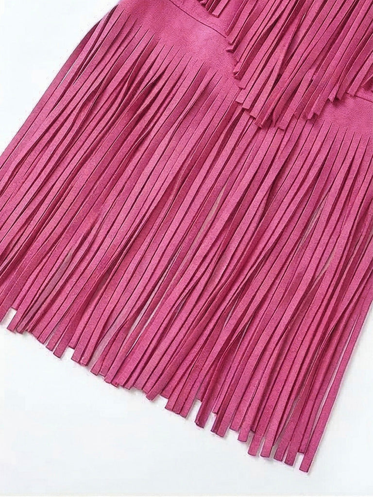 Faux Daim Pompon Disco Gilet Set Années 1970 14