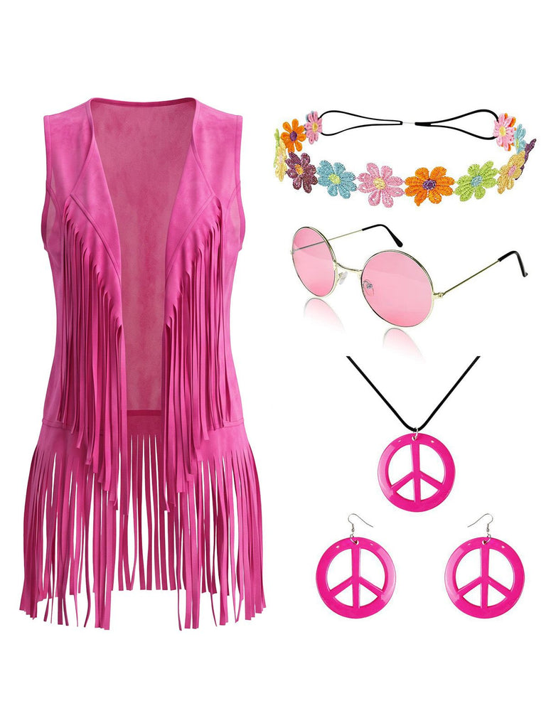 Ensemble gilet en faux daim à pompons disco années 1970