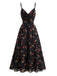 Robe nuisette noire bohème à fleurs col V années 1930
