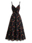 [Prévente] Robe nuisette noire bohème à fleurs col V années 1930