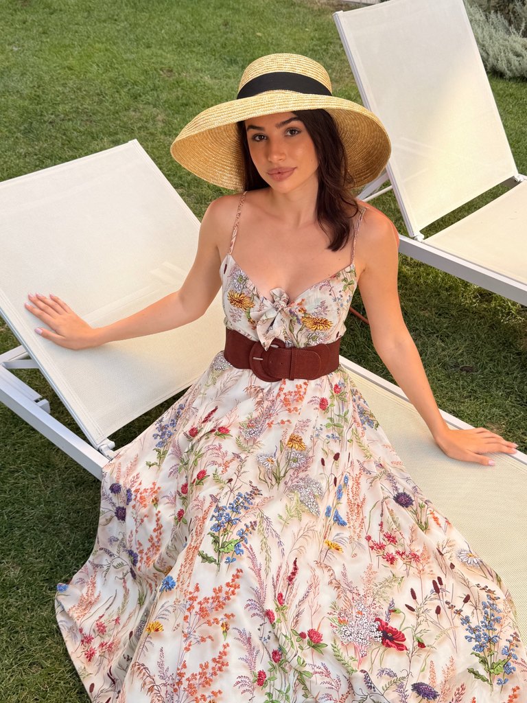 Robe Violet Slip Bohème Col V Fleurs Aquarelle Années 30