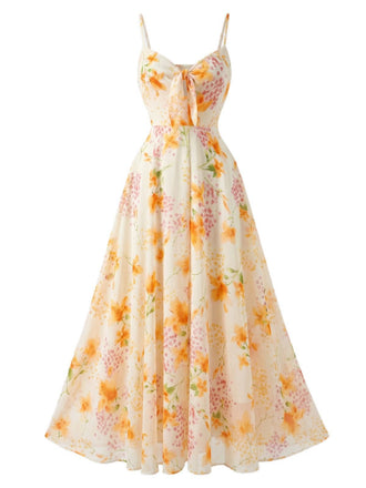 [Prévente] Robe nuisette bohème jaune à fleurs col V années 1930