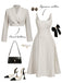 2PCS Robe Midi en A Ivoire avec Veste Blazer Années 1950 4