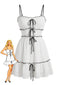 Mini Robe Blanche à Bretelles Fines et Volants Années 1960