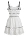 Mini Robe Blanche à Bretelles Fines et Volants Années 1960