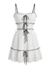 Mini Robe Blanche à Bretelles Fines et Volants Années 1960