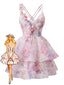 Mini Robe Rose Décolleté Fleurs 3D Dos Nu Années 60