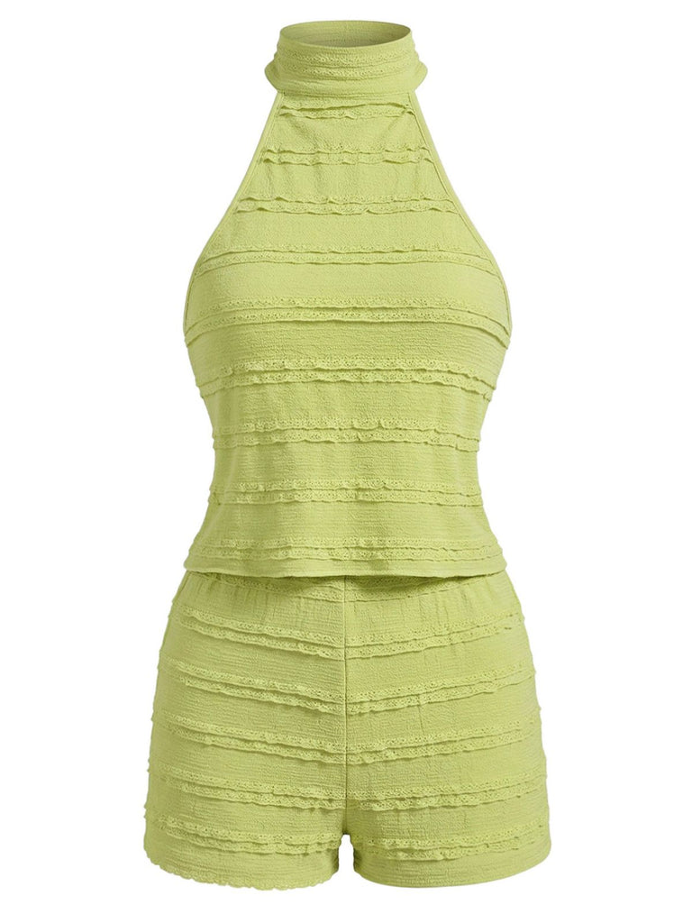Ensemble 2 Pièces 2PCS Vert en Dentelle Trim Halter & Shorts Années 1940 2