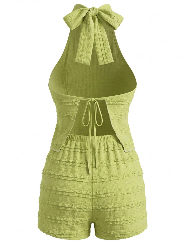 Ensemble 2 Pièces 2PCS Vert en Dentelle Trim Halter & Shorts Années 1940 3