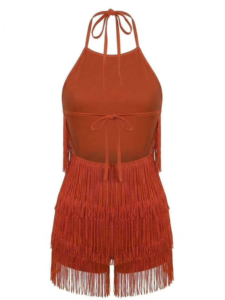 Combishort Halter à Franges Dos Nu Années 1960 4