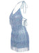 Combishort Bleu Halter à Paillettes et Franges Années '60 3