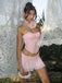 2 Pièces Rose Foncé Dentelle Uni Bandeau Haut & Brodé Jupe Années 1980 2
