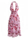 Floral Halter Col V Volants Plissé Robe Années 1930 4