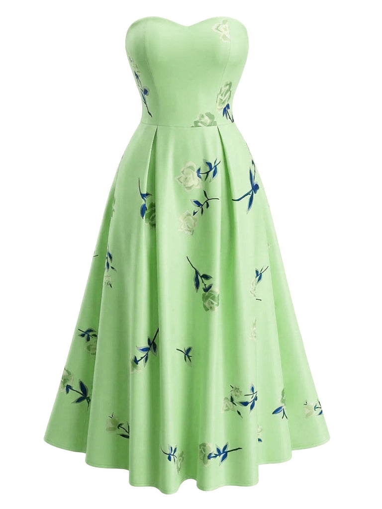 Robe Évasée Bustier à Fleurs Taille Haute Années '40 6