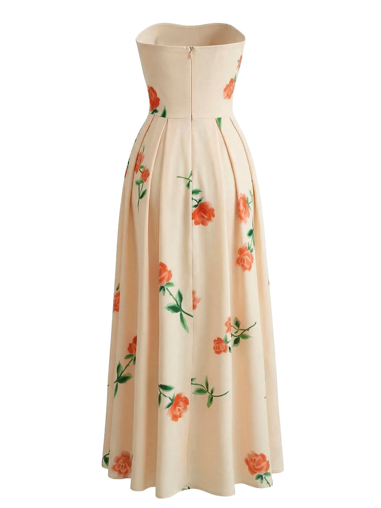 Robe Évasée Bustier à Fleurs Taille Haute Années '40 5