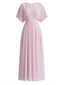 Robe longue plissée mousseline rose pâle col rond années 1930