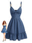 Robe Bleue Bretelles Fines Nœud Volantée Années 60