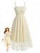 Robe Midi Jaune Clair en Tulle à Broderie de Marguerites et Fronces Années '50